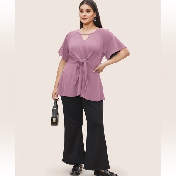 BloomChic Plus Size 3XL Plain Keyhole Knotted Front Ruffle Sleeve Blouse us22 - Picture 5 of 5